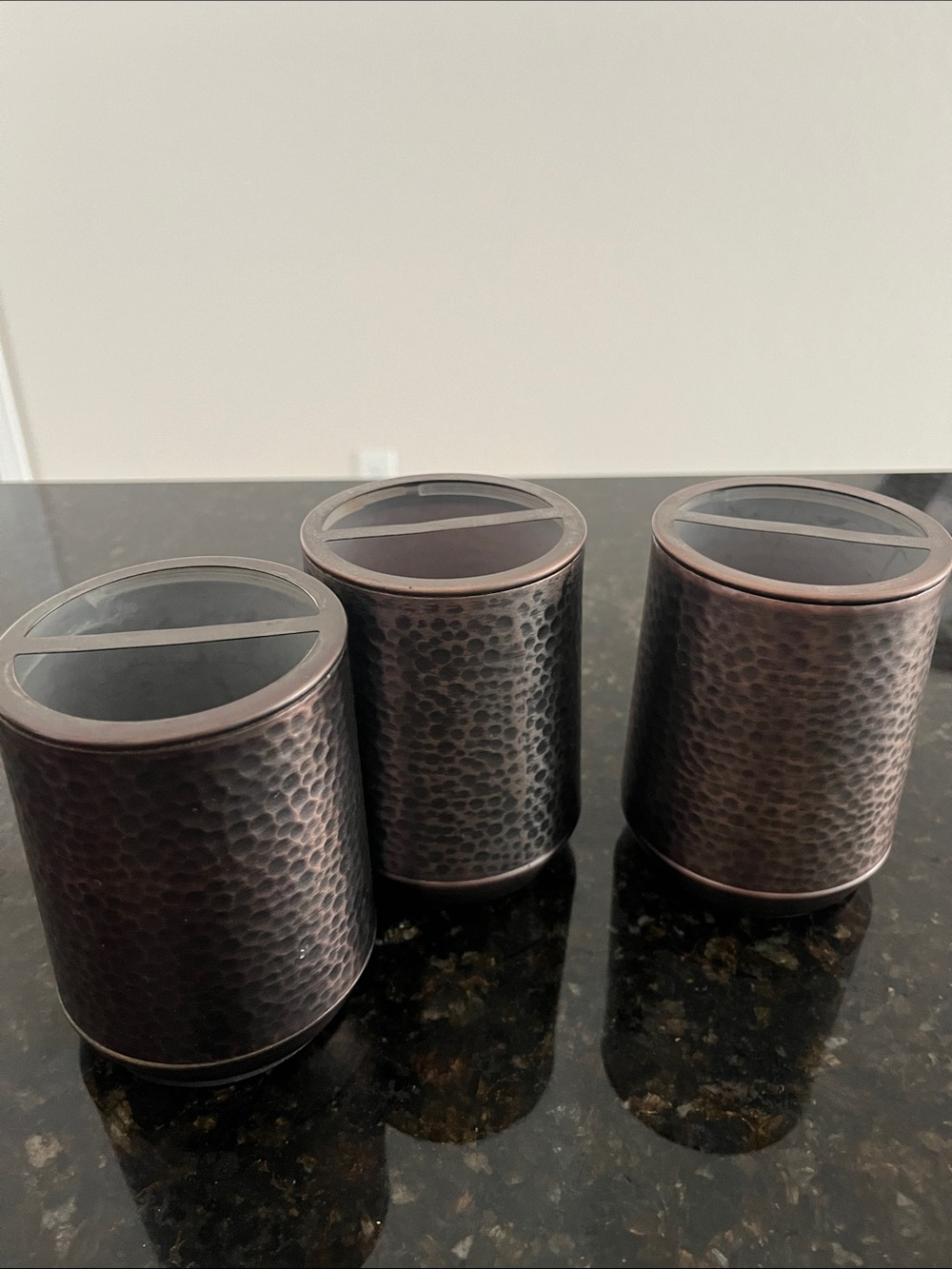 Hammered Copper / Bronze Toothbrush Holders - Set of 3